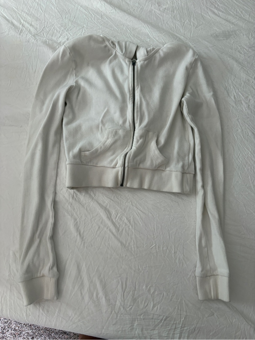 Urban Outfitters White Cropped Zip Hoodie